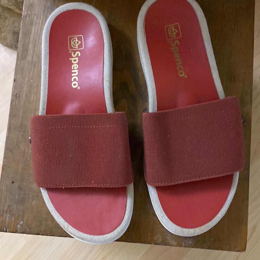 Spenco Red slide sandals, gently worn, size 9